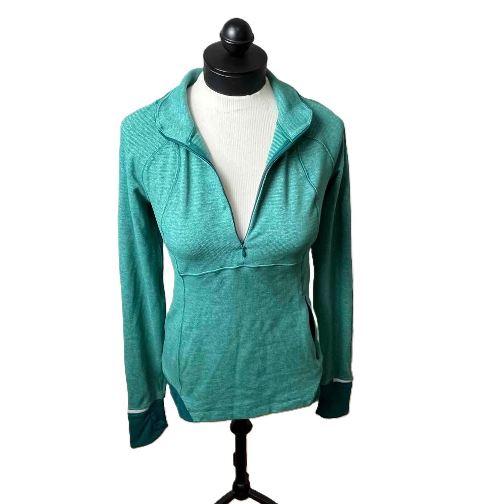 Lululemon Wee Stripe Forage Teal Dark Fuel Kanto Catch Me 1/2 Zip Size 8. Rare!!